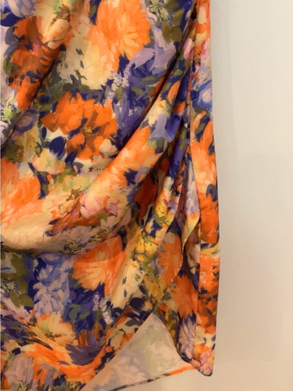 Cider Floral Asymmetrical Bodycon Dress in Orange, Purple, Green, Pink - Picture 7 of 7